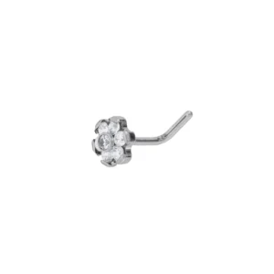 Titanium L Shaped Nose Stud With Prong Set CZ Flower Top