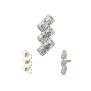 Titanium Int. Threaded Top With 3 Rectangle CZ Stones