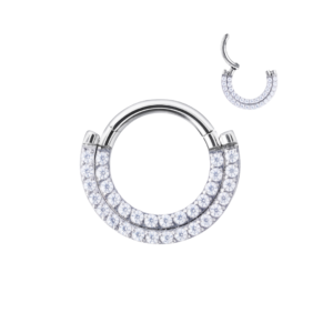 Titanium Clicker With 2 Rows of Front-Facing CZ Stones