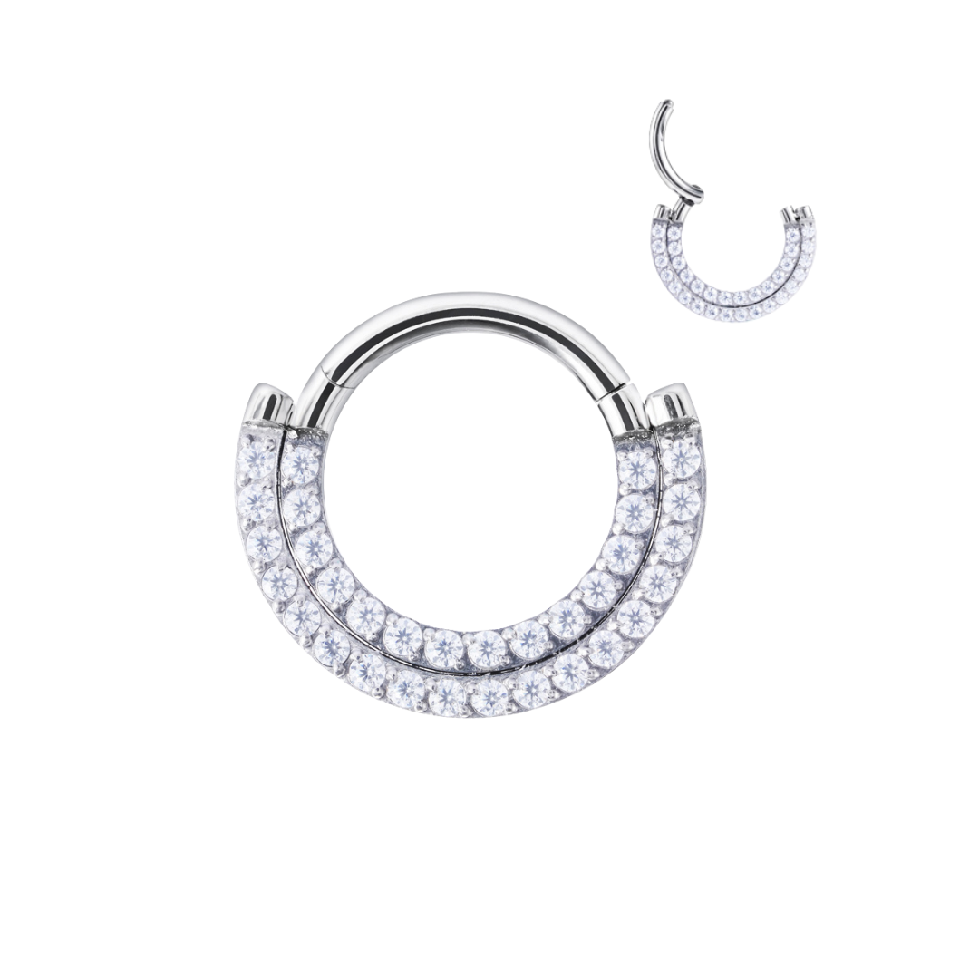 Titanium Clicker With 2 Rows of Front-Facing CZ Stones