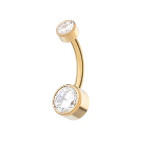 Titanium Gold Plated Flat-Back Navel Banana With Zirconia