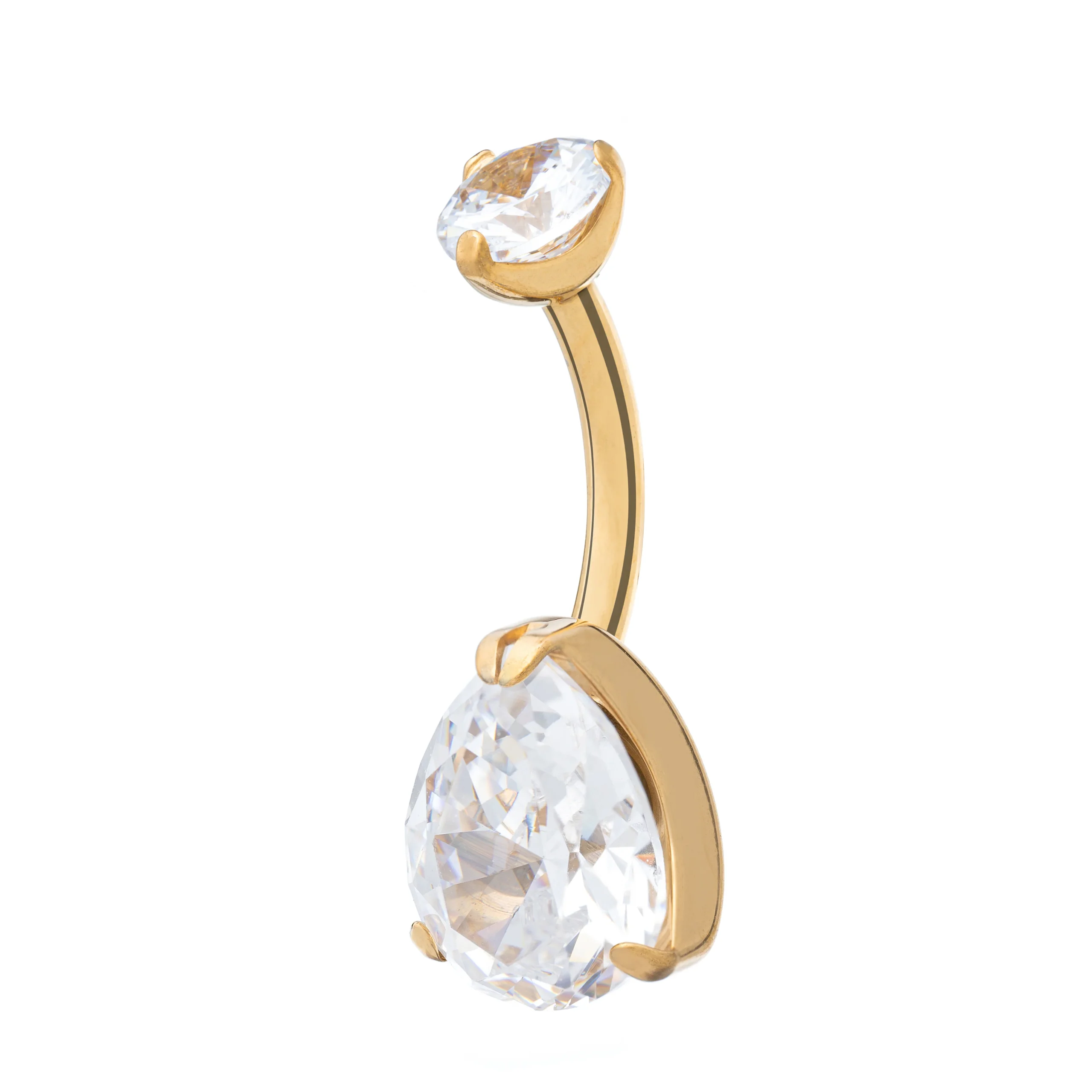 Titanium Gold Plated Teardrop Zirconia Navel Banana