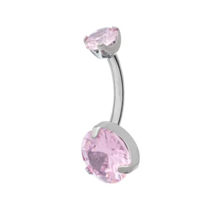 Titanium Internally Threaded Navel Banana With Prong Set Cubic Zirconia - Pink
