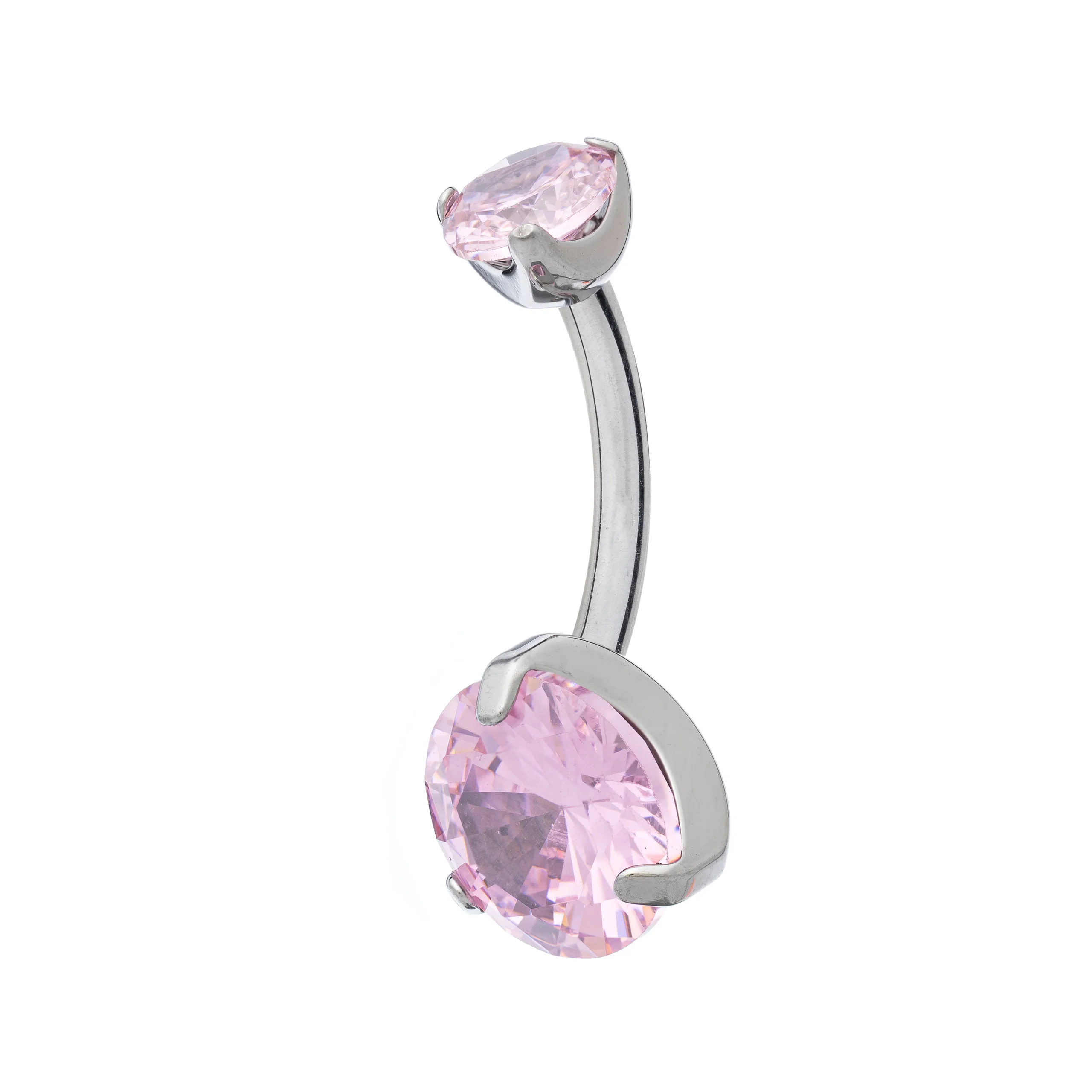 Titanium Internally Threaded Navel Banana With Prong Set Cubic Zirconia – Pink