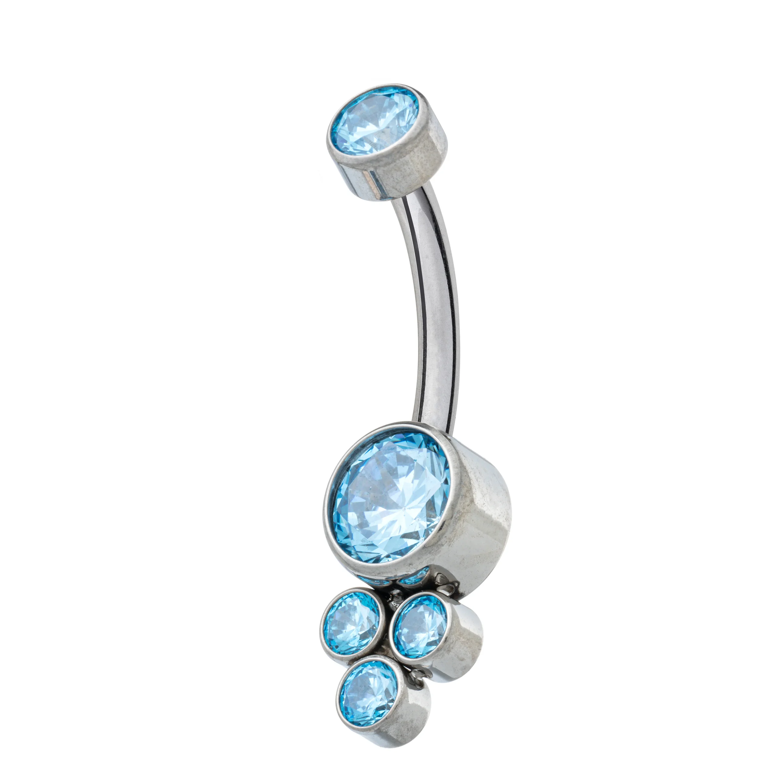 Titanium Internally Threaded Navel Banana With 4 CZ Cluster Bottom – Aqua