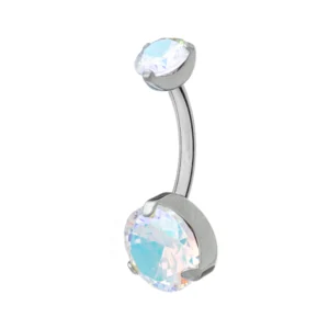 Titanium Internally Threaded Navel Banana With Prong Set Cubic Zirconia - Aurora Borealis