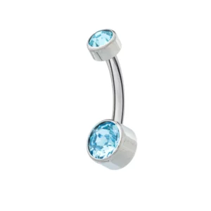 Titanium Internally Threaded Navel Banana With Flat Back Jewels - Aqua