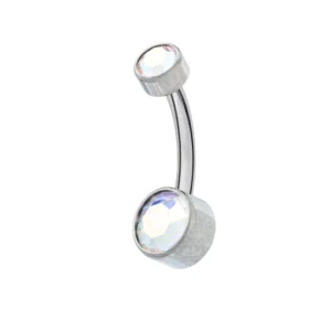 Titanium Internally Threaded Navel Banana With Flat Back Jewels - Aurora Borealis