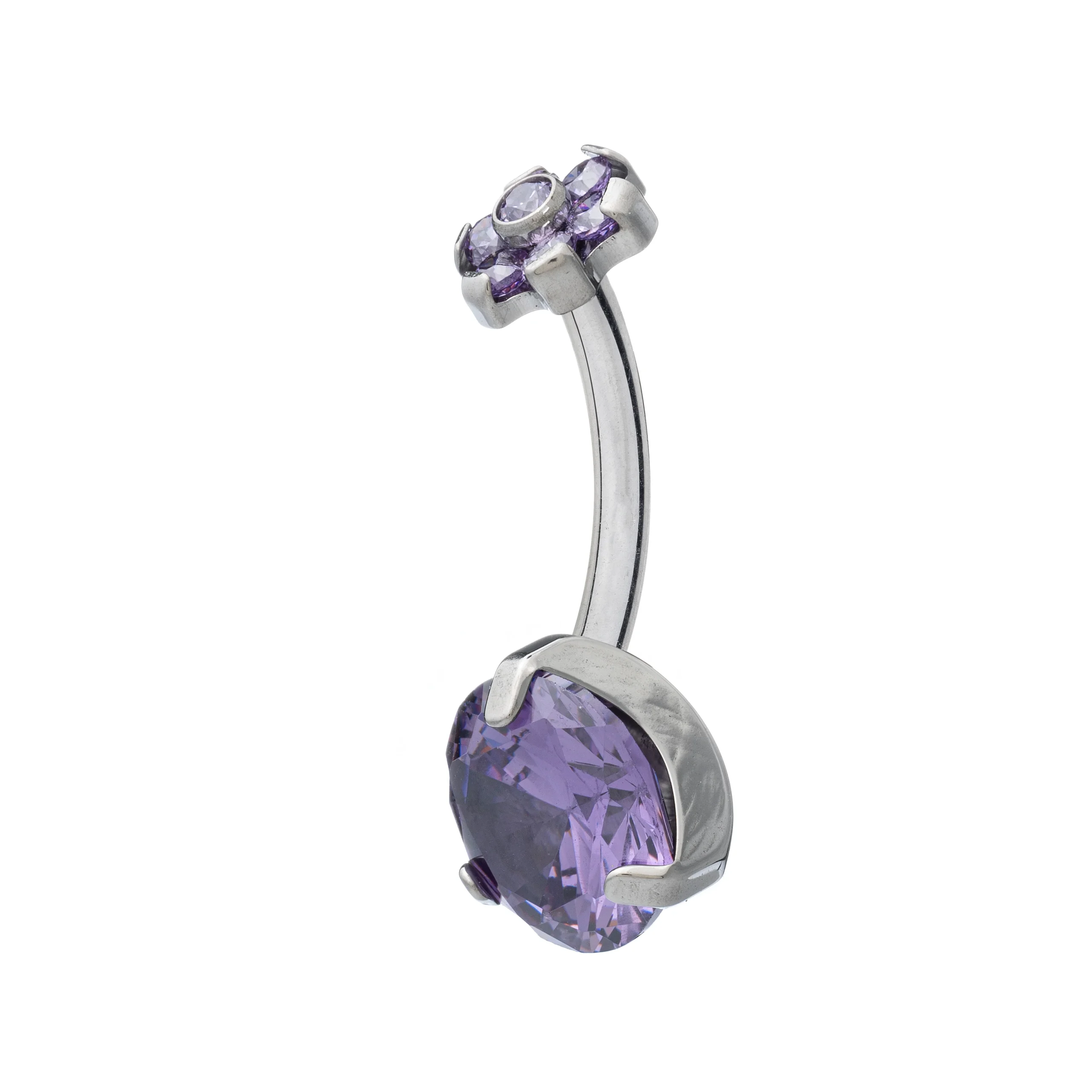 Titanium Navel Banana With Zirconia Daisy Top – Amethyst