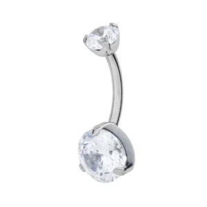 Titanium Internally Threaded Navel Banana With Prong Set Cubic Zirconia - Clear