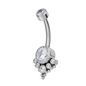 Titanium 6 Zirconia Cluster Navel Banana With Beads