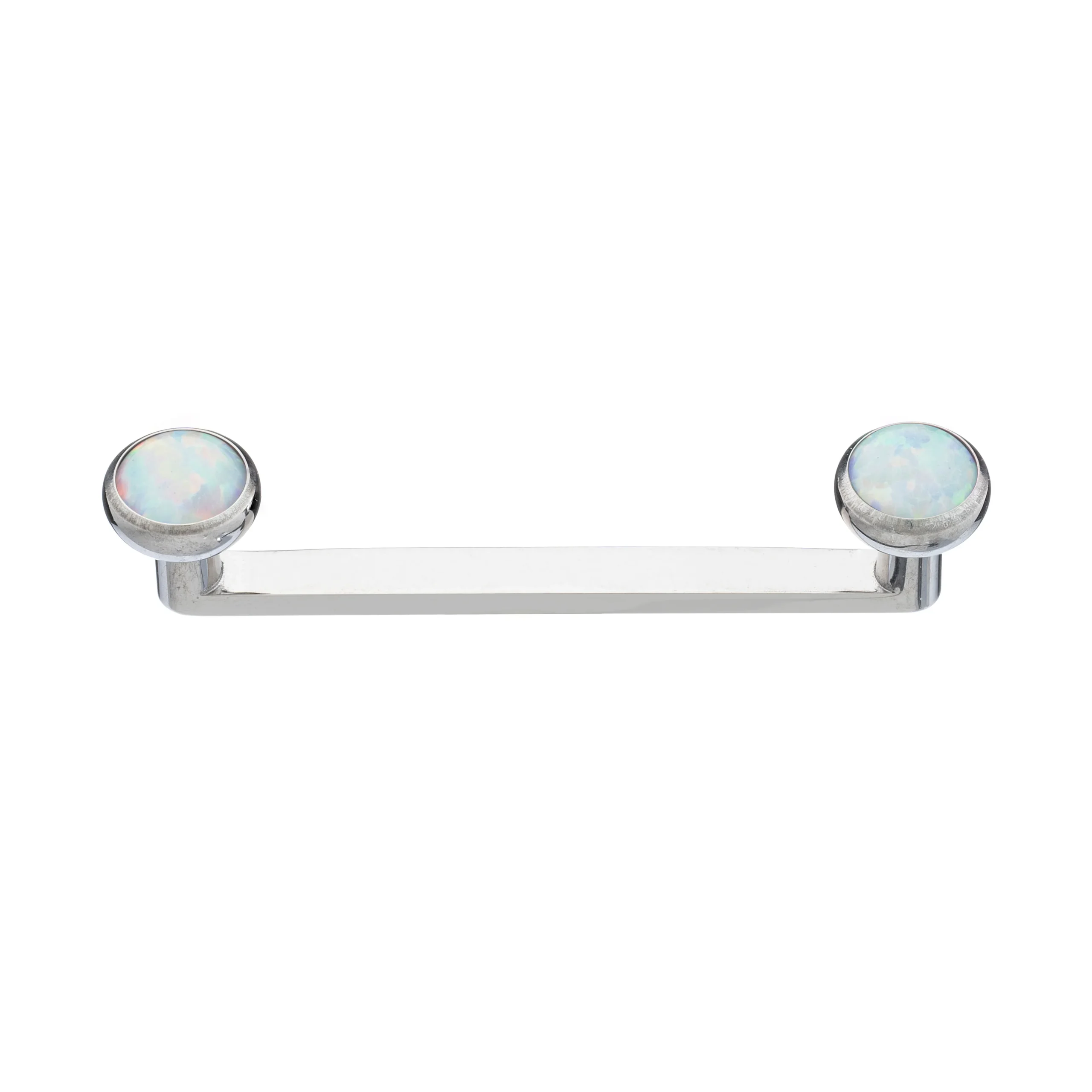 Titanium Flat Surface Bar with Bezel-Set Opal Stone Top – 14G (1.6mm)
