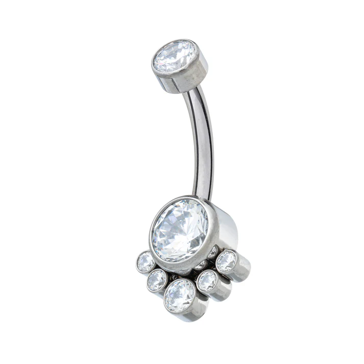 Titanium Int. Threaded Navel Banana w/ 6 CZ Stone Cluster