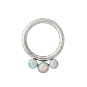 Titanium Clicker With 3 Round Opal Stones