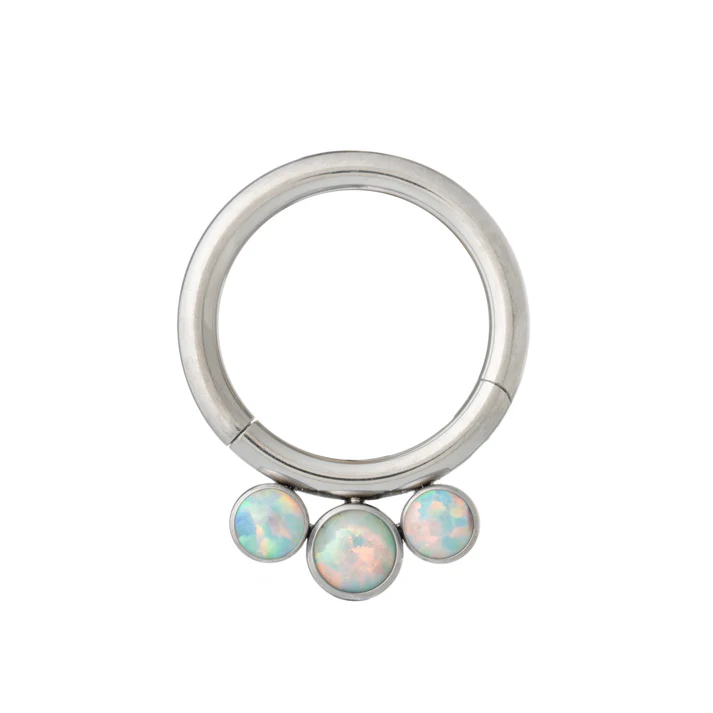 Titanium Clicker With 3 Round Opal Stones