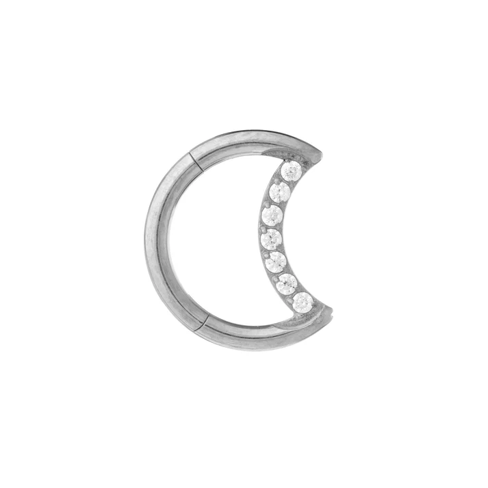 Titanium Crescent Moon Clicker With Cubic Zirconia Pave
